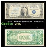 1935D $1 Blue Seal Silver Certificate Grades vf+