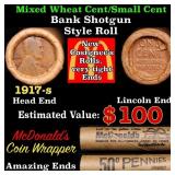 Mixed small cents 1c orig shotgun roll, 1917-s Lin