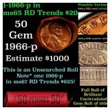 BU Shotgun Lincoln 1c roll, 1966-p 50 pcs Bank Wra