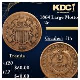1864 Large Motto Two Cent Piece 2c Grades f+