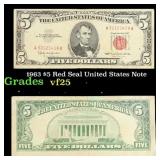 1963 $5 Red Seal United States Note Grades vf+