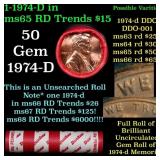 BU Shotgun Lincoln 1c roll, 1974-d 50 pcs Dunbar W