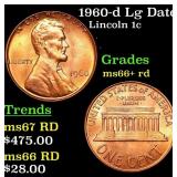 1960-d Lg Date Lincoln Cent 1c Grades GEM++ RD