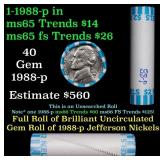 BU Shotgun Jefferson 5c roll, 1988-p 40 pcs Bank $