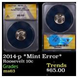 ANACS 2014-p Roosevelt Dime *Mint Error* 10c Grade