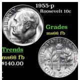 1955-p Roosevelt Dime 10c Grades Gem++ Full Bands