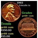 1962 Proof Lincoln Cent 1c Grades GEM++ Proof Came