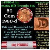 BU Shotgun Lincoln 1c roll, 1980-d 50 pcs Bank Wra