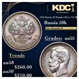 1912 Russia 50 Kopeks Silver Y# 58.2 Grades Choice