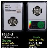 NGC 1943-d Jefferson Nickel 5c Graded ms66 6fs By