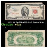 1953 $2 Red Seal United States Note Grades vf+