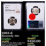NGC 1983-d Kennedy Half Dollar 50c Graded ms66 By