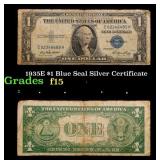 1935E $1 Blue Seal Silver Certificate Grades f+