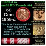 BU Shotgun Lincoln 1c roll, 1959-d 50 pcs Dunbar W