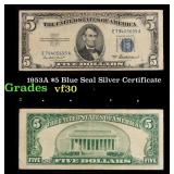 1953A $5 Blue Seal Silver Certificate Grades vf++