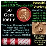 BU Shotgun Lincoln 1c roll, 1961-d 50 pcs Dunbar W