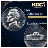 1964 Proof Jefferson Nickel 5c Grades GEM++ Proof