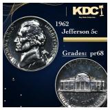 1962 Proof Jefferson Nickel 5c Grades GEM++ Proof