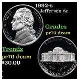 1992-s Proof Jefferson Nickel 5c Grades GEM++ Proo