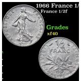 1966 France 1/2 Franc KM# 931.1 Grades xf