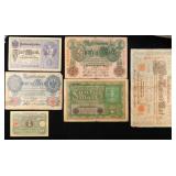 Lot of 6 1910s-1920s German WWI Era Banknotes, Var