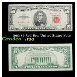 1963 $5 Red Seal United States Note Grades vf++