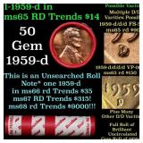 BU Shotgun Lincoln 1c roll, 1959-d 50 pcs Dunbar W