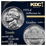 1972-d Jefferson Nickel 5c Grades GEM+ 5fs