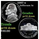 1997-s Proof Jefferson Nickel 5c Grades GEM++ Proo