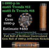 BU Shotgun Jefferson 5c roll, 1990-p 40 pcs Bank $