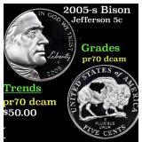 2005-s Bison Proof Jefferson Nickel 5c Grades GEM+