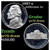 1987-s Proof Jefferson Nickel 5c Graded pr70 dcam