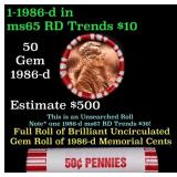 BU Shotgun Lincoln 1c roll, 1986-d 50 pcs Bank Wra