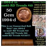 BU Shotgun Lincoln 1c roll, 1994-d 50 pcs Bank Wra