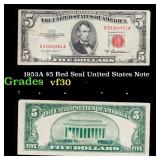 1953A $5 Red Seal United States Note Grades vf++