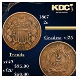 1867 Two Cent Piece 2c Grades vf++