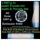 BU Shotgun Jefferson 5c roll, 1987-p 40 pcs Bank $