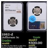 NGC 1982-d Jefferson Nickel 5c Graded ms66 By NGC