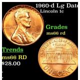 1960-d Lg Date Lincoln Cent 1c Grades GEM+ Unc RD