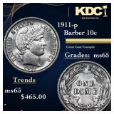 1911-p Barber Dime 10c Grades GEM Unc