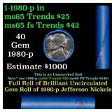 BU Shotgun Jefferson 5c roll, 1980-p 40 pcs Bell T