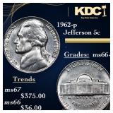 1962-p Jefferson Nickel 5c Grades GEM++ Unc