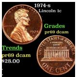 1974-s Proof Lincoln Cent 1c Grades GEM++ Proof De
