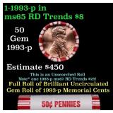 BU Shotgun Lincoln 1c roll, 1993-p 50 pcs Bank Wra