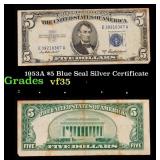 1953A $5 Blue Seal Silver Certificate Grades vf++