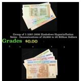 Group of 5 2007-2008 Zimbabwe Hyperinflation Notes