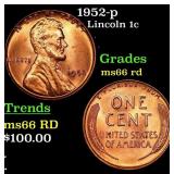 1952-p Lincoln Cent 1c Grades GEM+ Unc RD