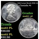 1966 Large Beads Canada Dollar KM# 64.1 1 Grades S