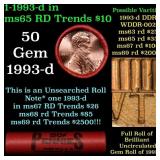 BU Shotgun Lincoln 1c roll, 1993-d 50 pcs Steel St