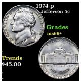 1974-p Jefferson Nickel 5c Grades GEM++ Unc